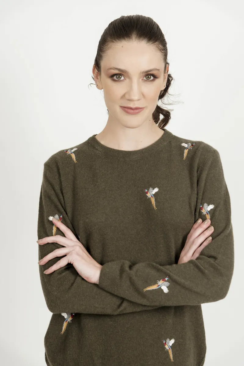 Hartwell Amanda Embroidered Jumper - Olive Pheasant-1